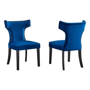 Maklaine 20.5&quot Velvet Dining Side Chairs in Navy/Black (Set of 2)