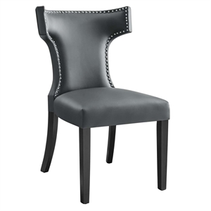 Maklaine Contemporary Solid Wood and Vegan Leather Dining Chair in Gray