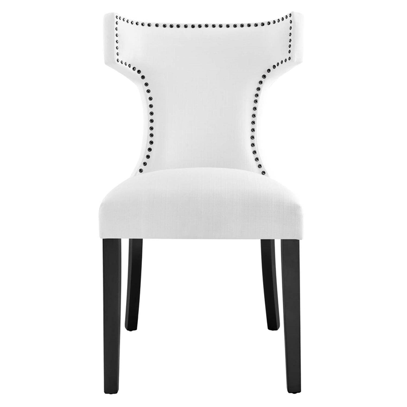 Maklaine Solid Wood and Polyester Fabric Dining Chair in White