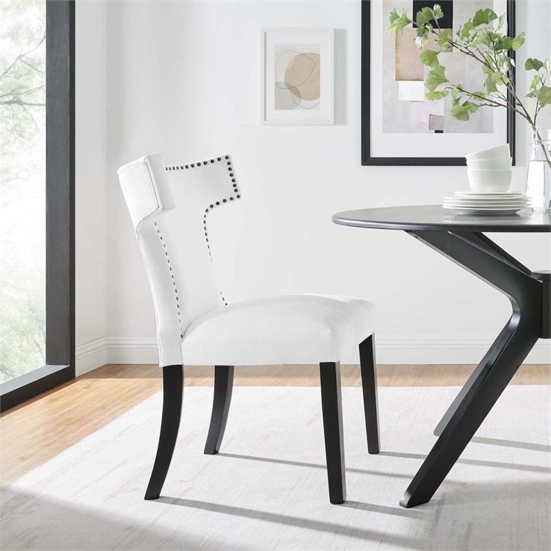 Maklaine Solid Wood and Polyester Fabric Dining Chair in White
