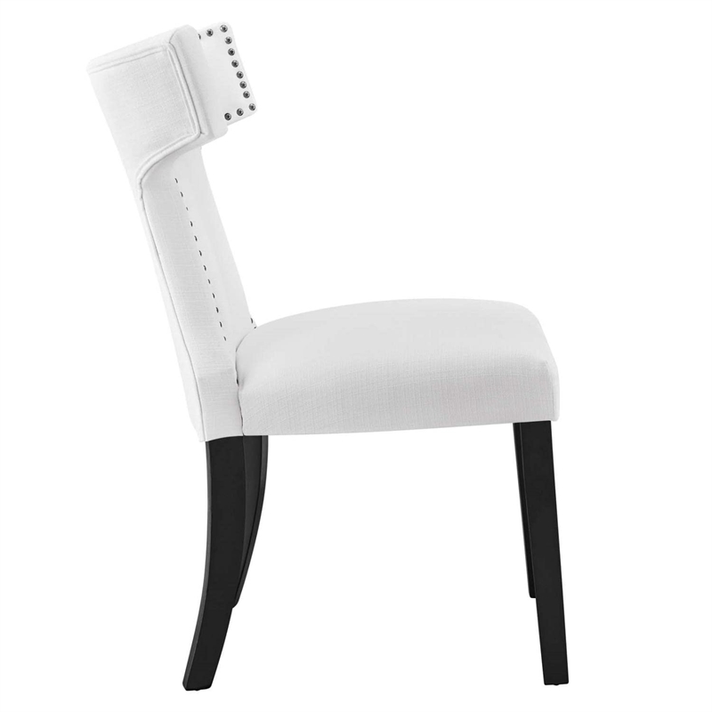Maklaine Solid Wood and Polyester Fabric Dining Chair in White