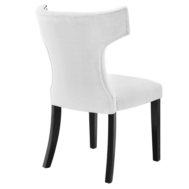 Maklaine Solid Wood and Polyester Fabric Dining Chair in White