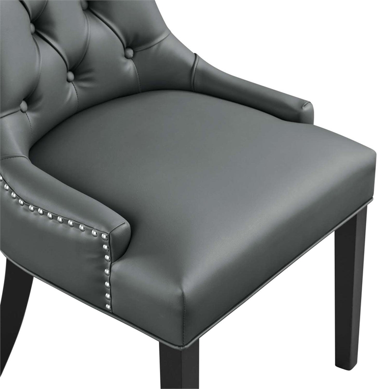 Maklaine Solid Wood and Tufted Vegan Leather Dining Chair in Gray