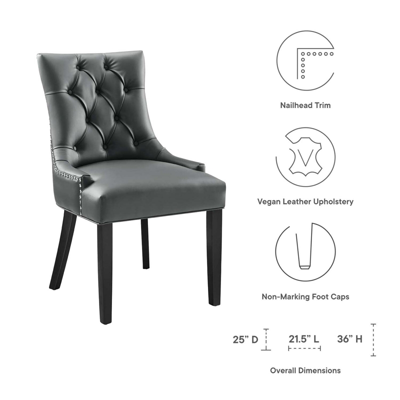 Maklaine Solid Wood and Tufted Vegan Leather Dining Chair in Gray