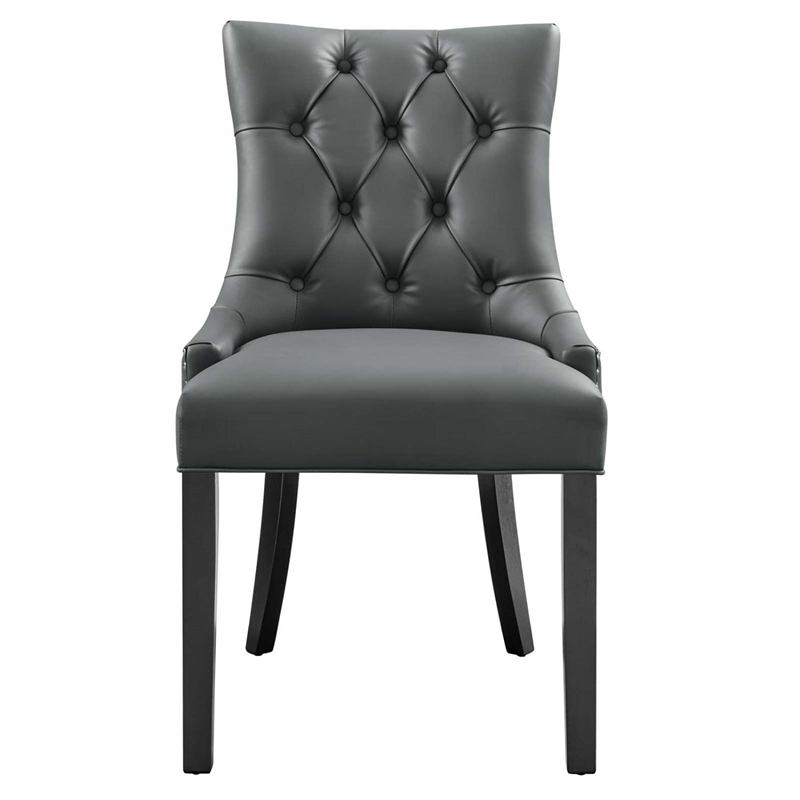 Maklaine Solid Wood and Tufted Vegan Leather Dining Chair in Gray