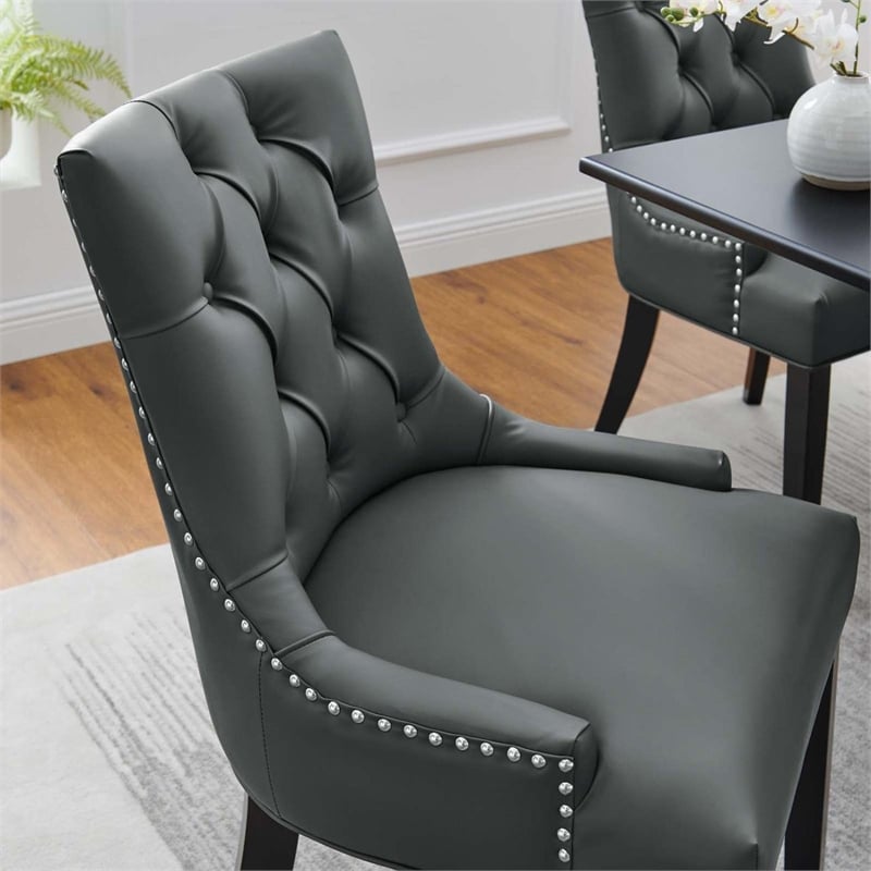 Maklaine Solid Wood and Tufted Vegan Leather Dining Chair in Gray