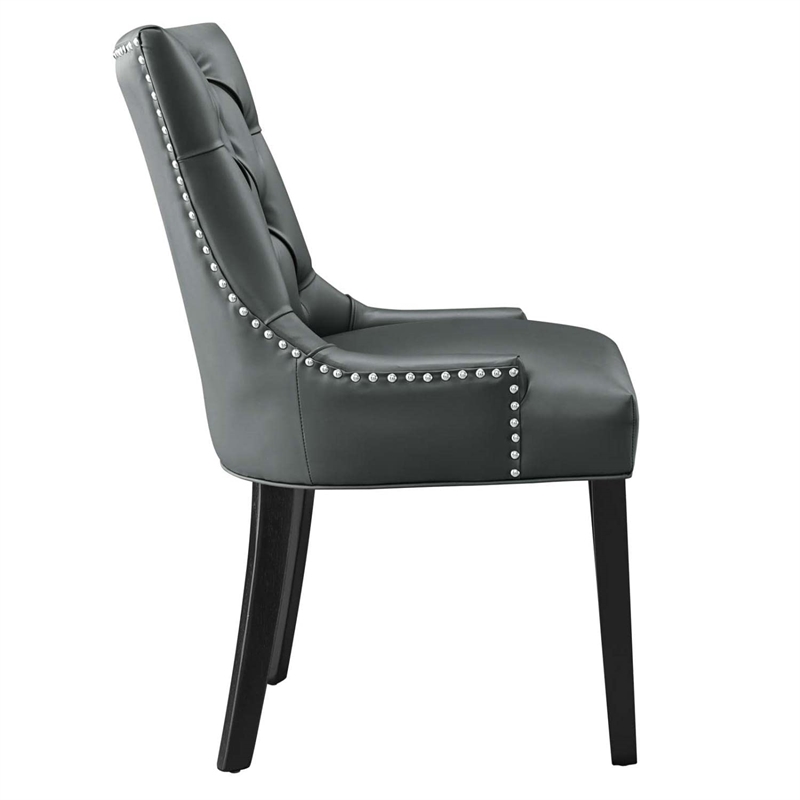 Maklaine Solid Wood and Tufted Vegan Leather Dining Chair in Gray