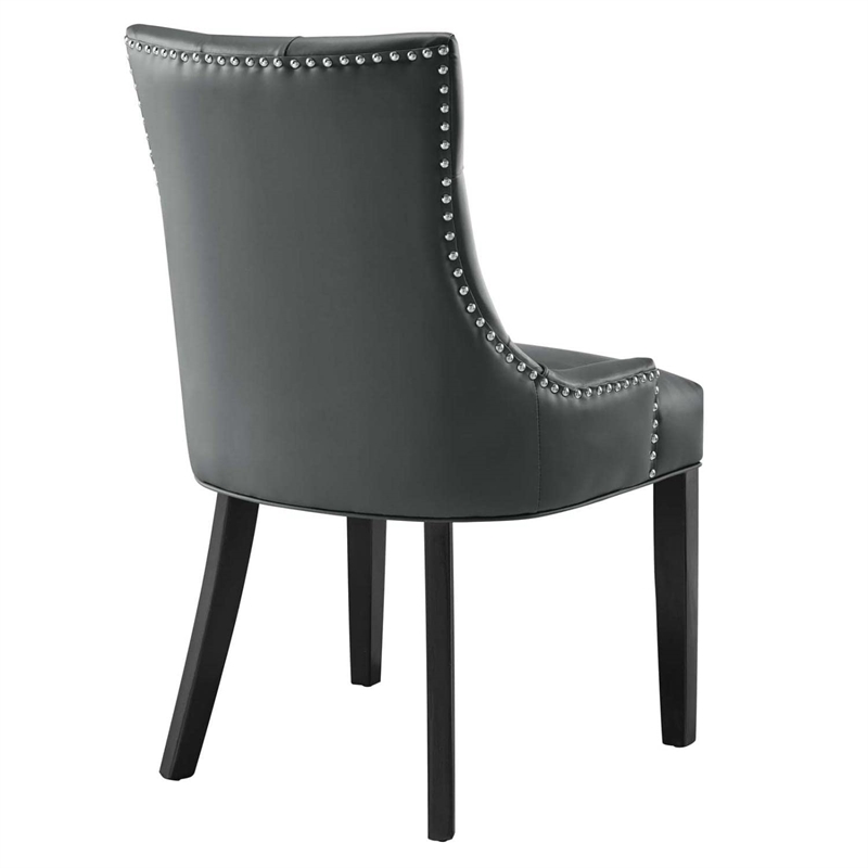 Maklaine Solid Wood and Tufted Vegan Leather Dining Chair in Gray