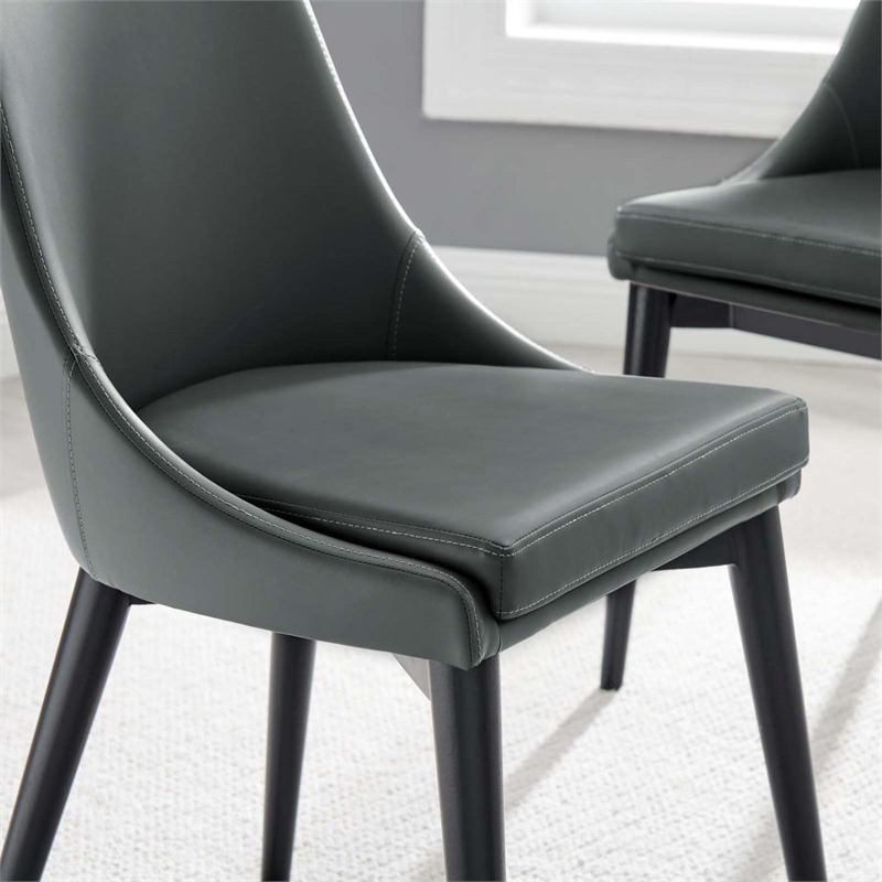 Maklaine Contemporary Solid Wood and Vegan Leather Dining Chair in Gray
