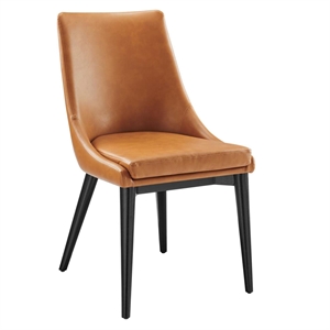 Maklaine Contemporary Solid Wood and Vegan Leather Dining Chair in Tan