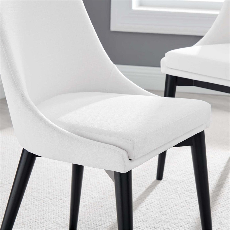 Maklaine Polyester Fabric and Solid Wood Dining Chair in White