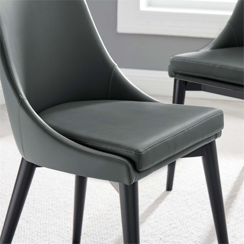 Maklaine Vinyl and Steel Dining Side Chairs in Gray (Set of 2)