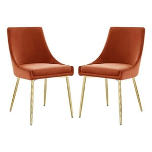 Maklaine 19&quot Performance Velvet Dining Chairs in Gold/Orange (Set of 2)