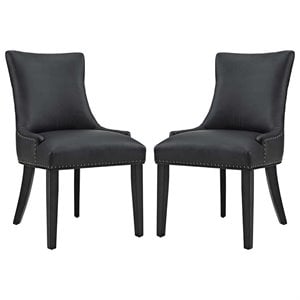 Maklaine 20.5&quot Solid Rubberwood and Vinyl Dining Chair in Black (Set of 2)