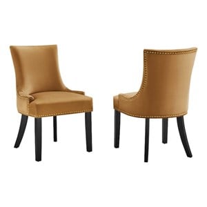Maklaine 20.5&quot Velvet Dining Side Chairs in Cognac Brown/Black (Set of 2)