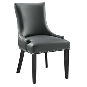 Maklaine Contemporary Solid Wood and Vegan Leather Dining Chair in Gray
