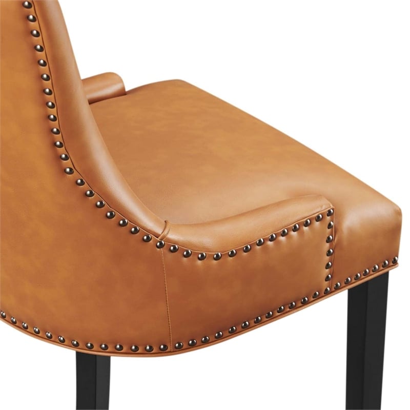 Maklaine Contemporary Solid Wood and Vegan Leather Dining Chair in Tan