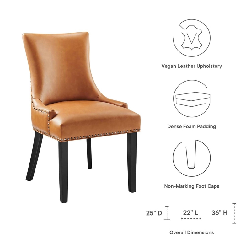 Maklaine Contemporary Solid Wood and Vegan Leather Dining Chair in Tan