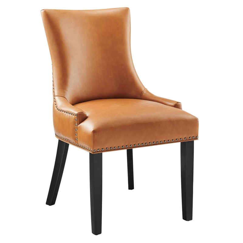 Maklaine Contemporary Solid Wood and Vegan Leather Dining Chair in Tan