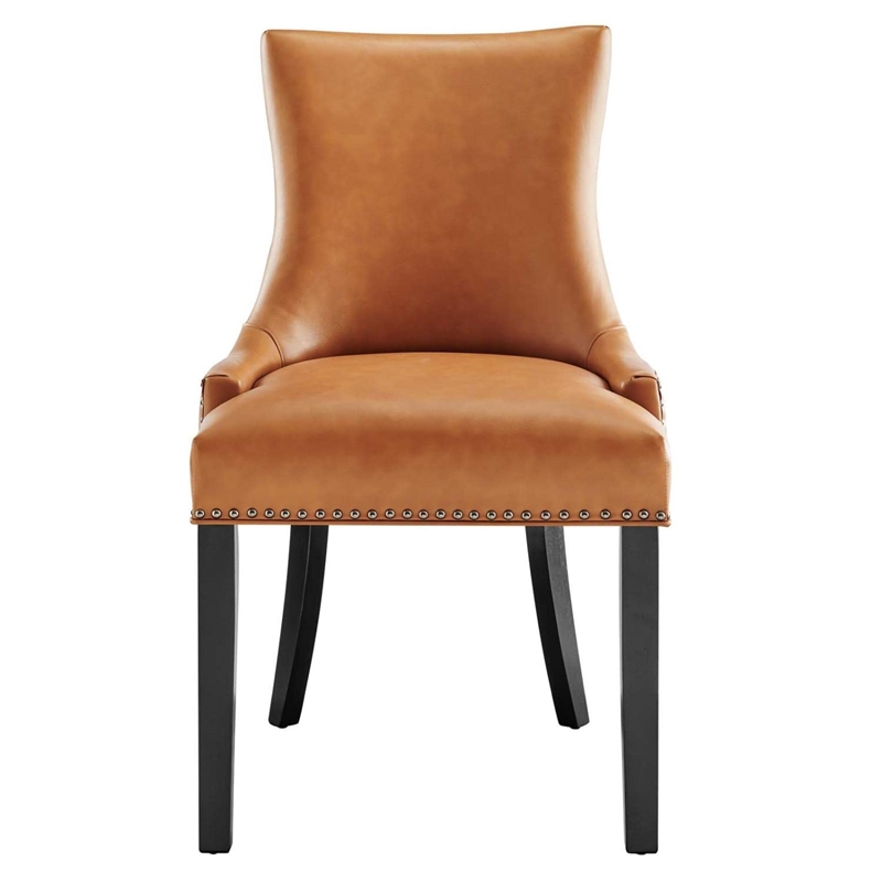 Maklaine Contemporary Solid Wood and Vegan Leather Dining Chair in Tan