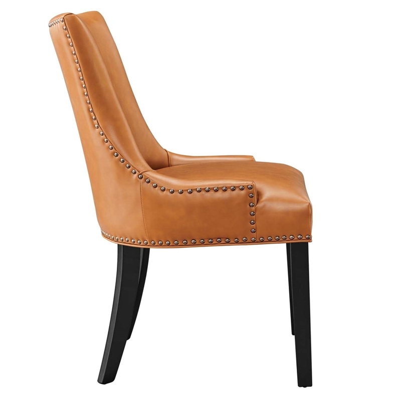 Maklaine Contemporary Solid Wood and Vegan Leather Dining Chair in Tan