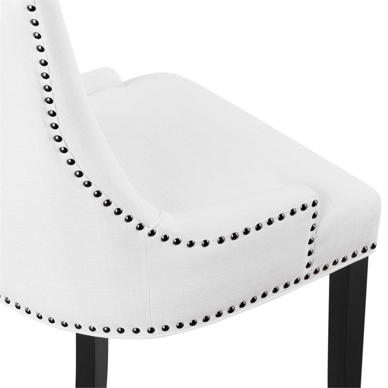 Maklaine Solid Wood and Polyester Fabric Dining Chair in White