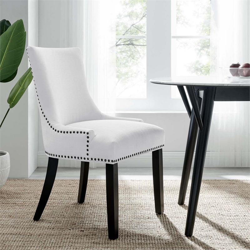 Maklaine Solid Wood and Polyester Fabric Dining Chair in White