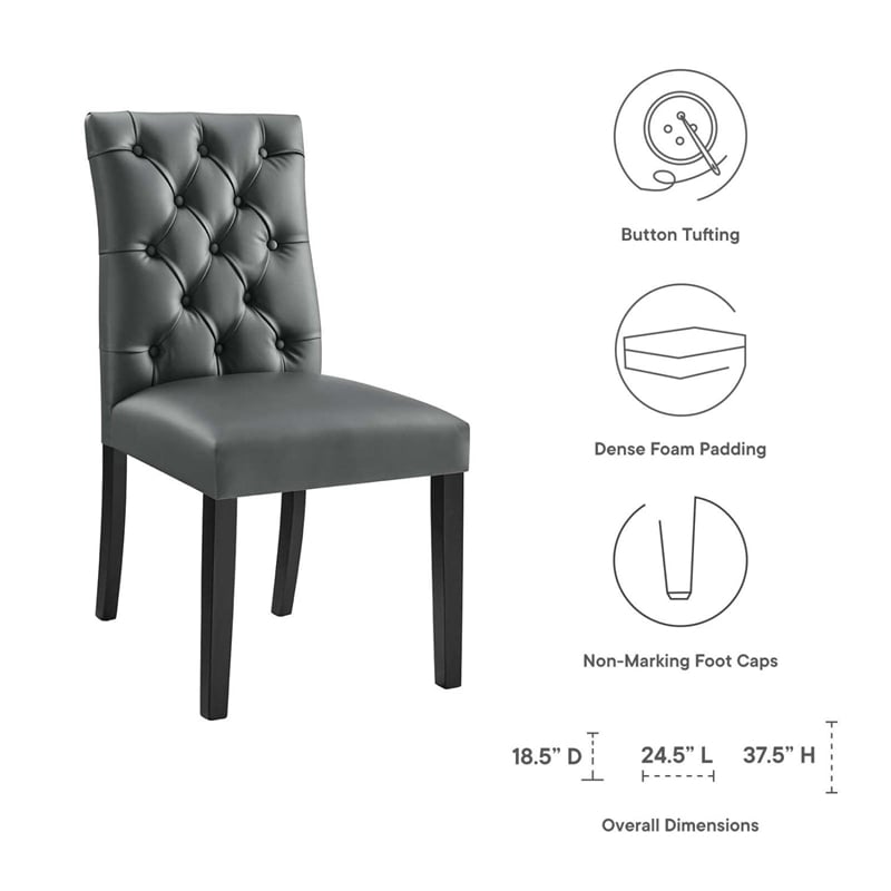 Maklaine Solid Wood and Button Tufted Vegan Leather Dining Chair in Gray