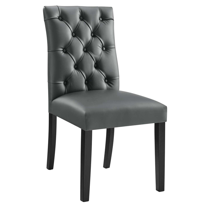 Maklaine Solid Wood and Button Tufted Vegan Leather Dining Chair in Gray