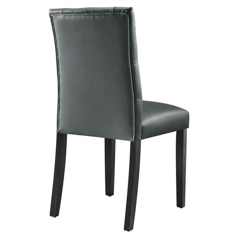 Maklaine Solid Wood and Button Tufted Vegan Leather Dining Chair in Gray