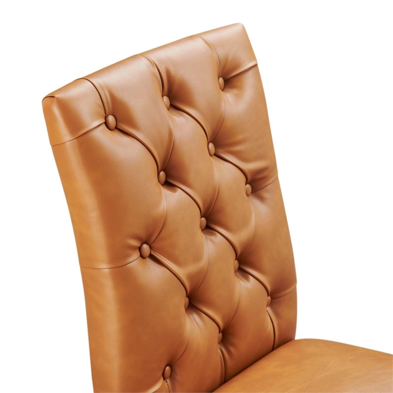 Maklaine Solid Wood and Button Tufted Vegan Leather Dining Chair in Tan