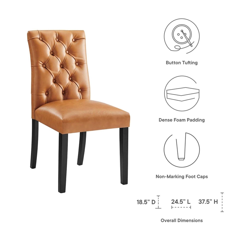 Maklaine Solid Wood and Button Tufted Vegan Leather Dining Chair in Tan