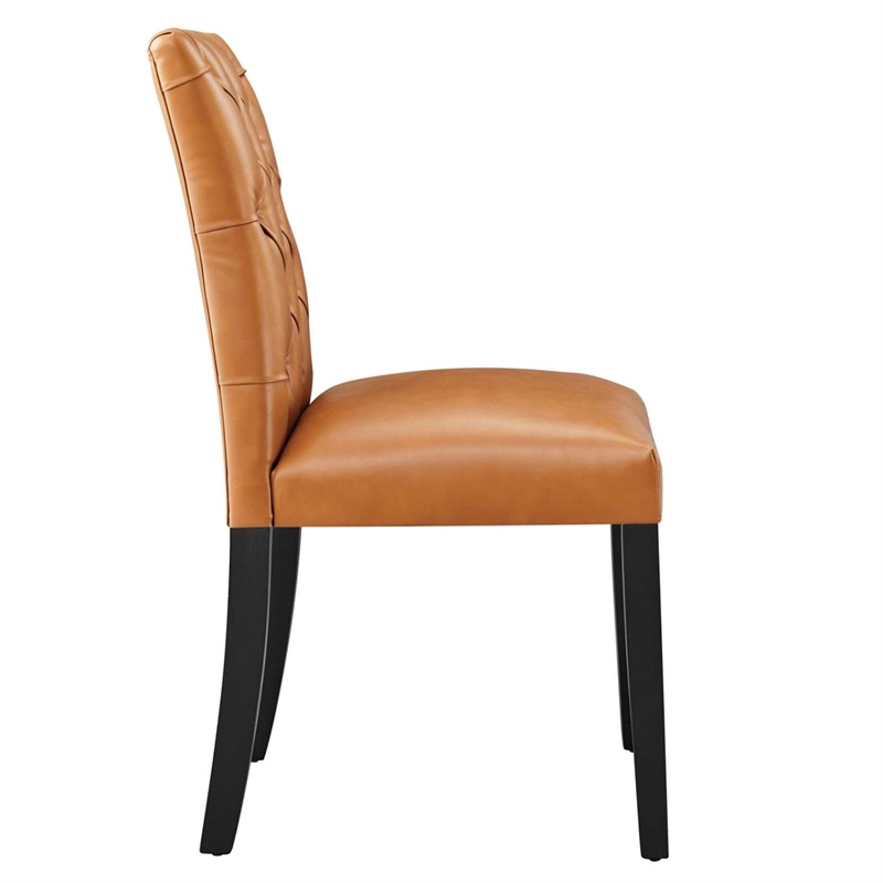 Maklaine Solid Wood and Button Tufted Vegan Leather Dining Chair in Tan