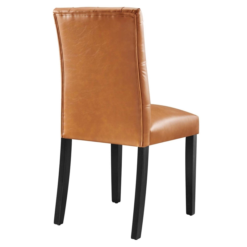 Maklaine Solid Wood and Button Tufted Vegan Leather Dining Chair in Tan