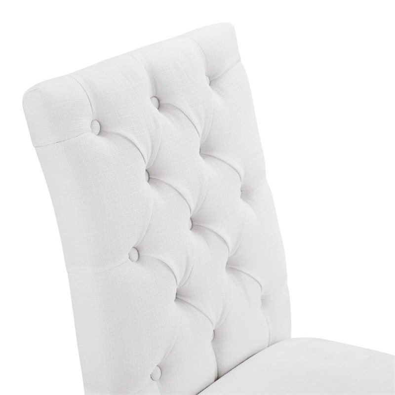 Maklaine Solid Wood and Button Tufted Fabric Dining Chair in White