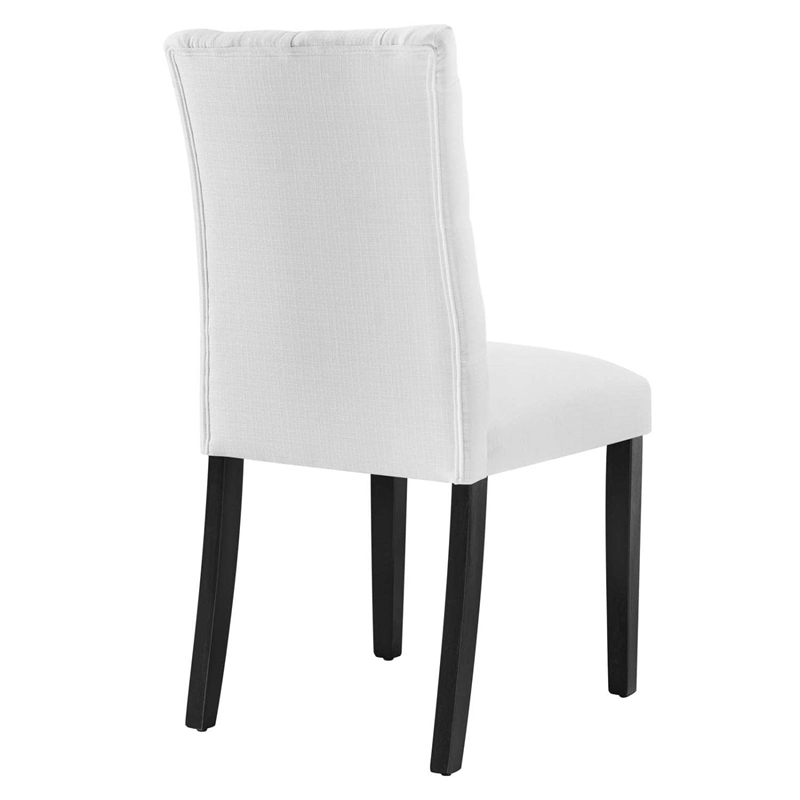Maklaine Solid Wood and Button Tufted Fabric Dining Chair in White