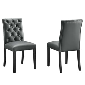 Maklaine Solid Wood and Vinyl Dining Chairs in Gray (Set of 2)