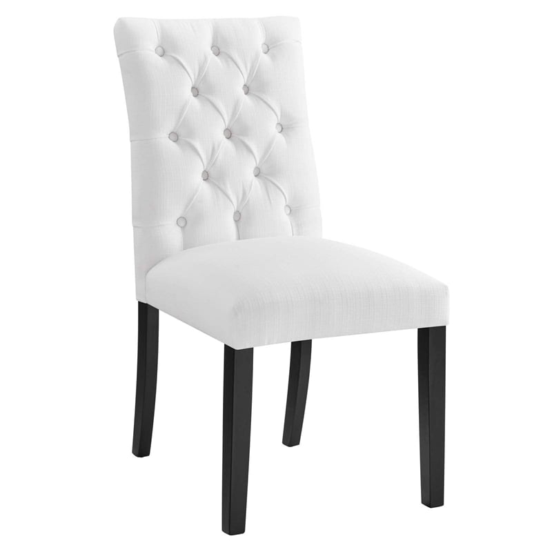 Maklaine Polyester Fabric and Solid Wood Dining Chair in White (Set of 2)