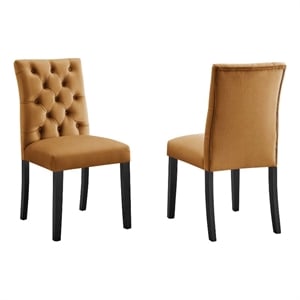 Maklaine 21&quot Modern Velvet Dining Chairs in Cognac Brown/Black (Set of 2)