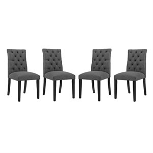 Maklaine 21.5&quot Fabric and Solid Rubberwood Dining Chair in Gray (Set of 4)