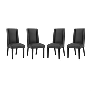 Maklaine 20.5&quot Solid Rubberwood and Vinyl Dining Chair in Black (Set of 4)