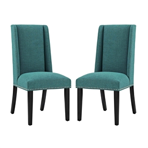 Maklaine 19.5&quot Fabric & Wood Dining Chair in Teal (Set of 2)
