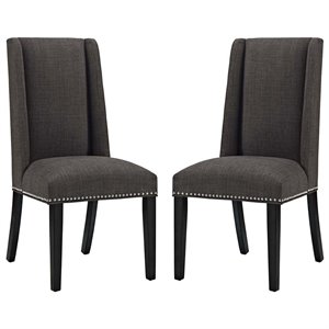 Maklaine 19.5&quot Fabric & Wood Dining Chair in Brown (Set of 2)