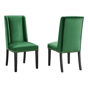 Maklaine 19.5&quot Modern Velvet Dining Chairs in Emerald Green/Black (Set of 2)