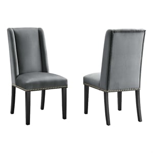 Maklaine 19.5&quot Modern Velvet Dining Chairs in Gray/Black (Set of 2)
