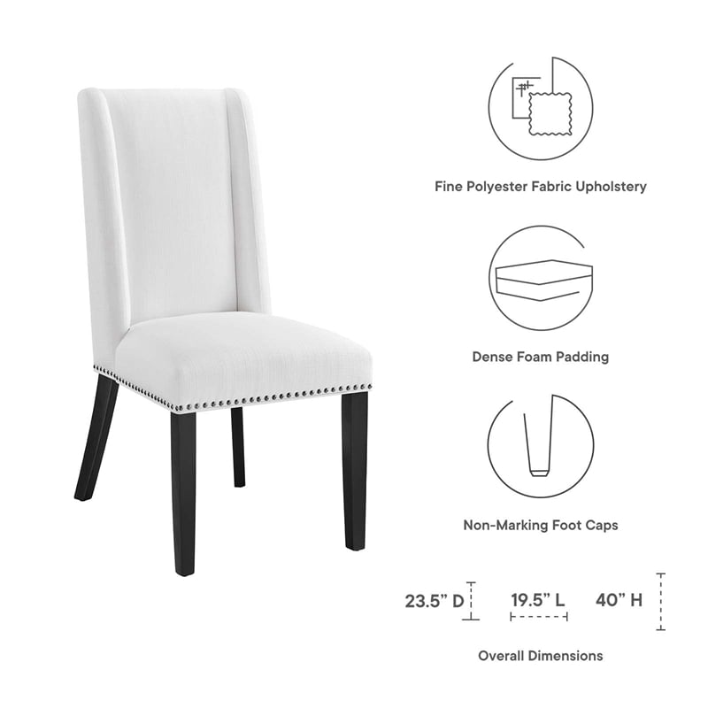 Maklaine Solid Wood and Polyester Fabric Dining Chairs in White (Set of 2)