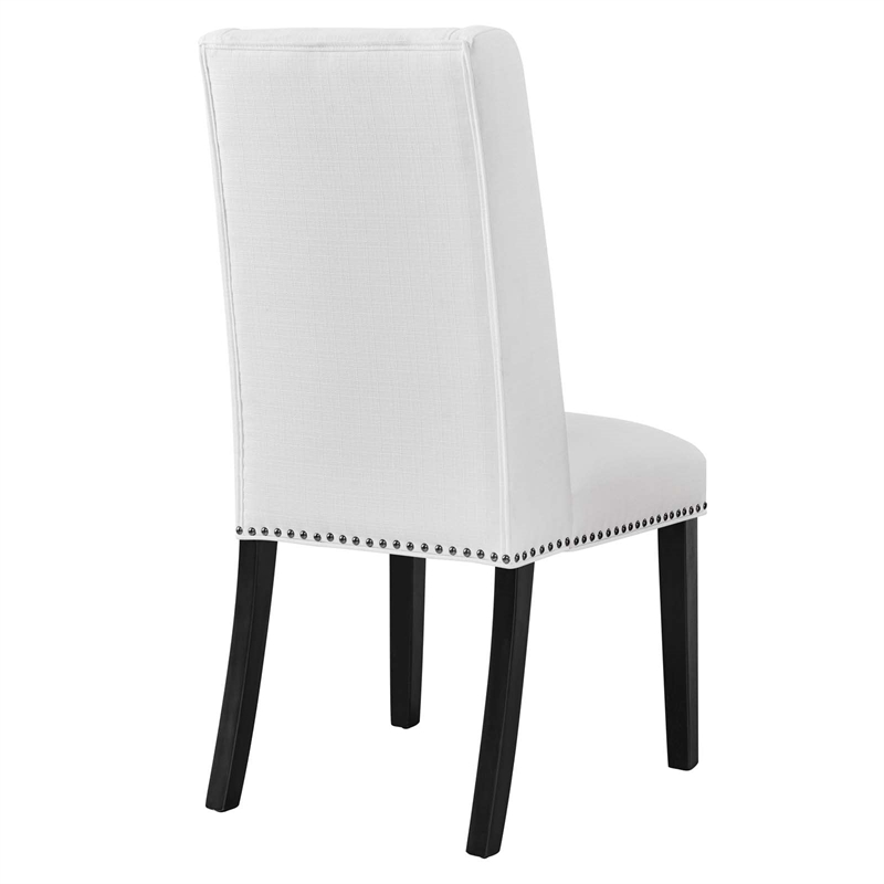 Maklaine Solid Wood and Polyester Fabric Dining Chairs in White (Set of 2)
