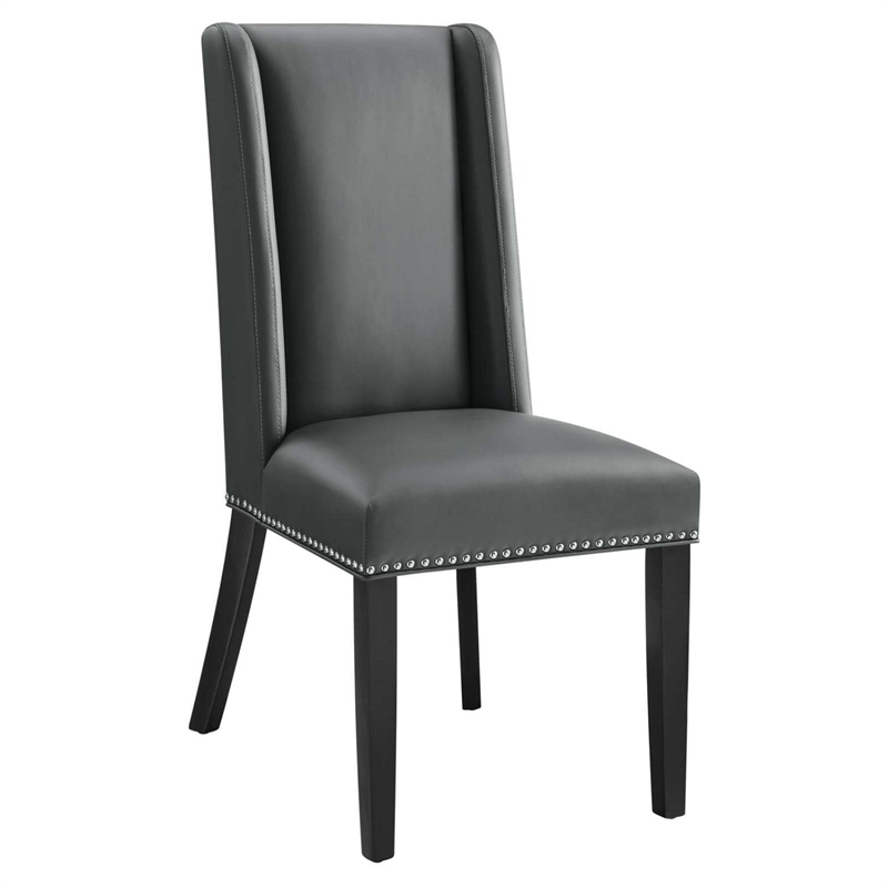 Maklaine Contemporary Solid Wood and Vegan Leather Dining Chair in Gray