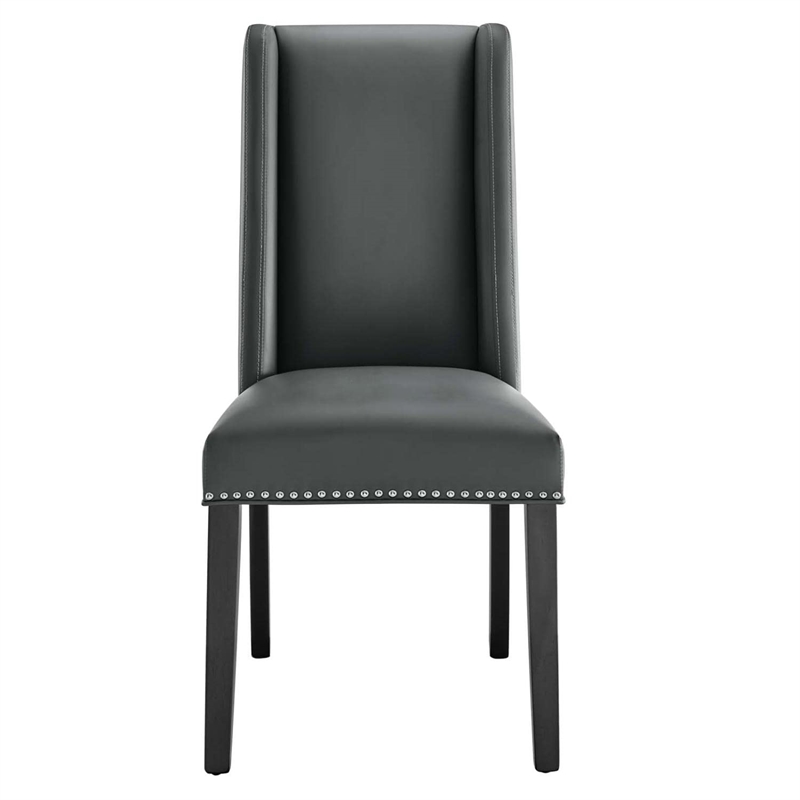 Maklaine Contemporary Solid Wood and Vegan Leather Dining Chair in Gray