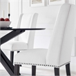 Maklaine Solid Wood and Polyester Fabric Dining Chair in White